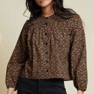 NATION LTD Paisley Pintuck Crop French Quarter Print Cotton Boho Size Small